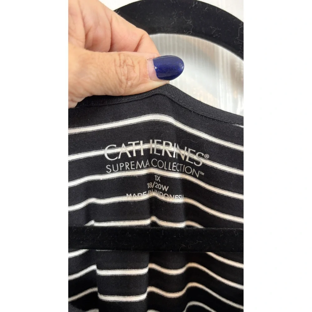 Catherines Suprema Collection Black White Striped 3/4 Sleeve Top 1X 18/20W